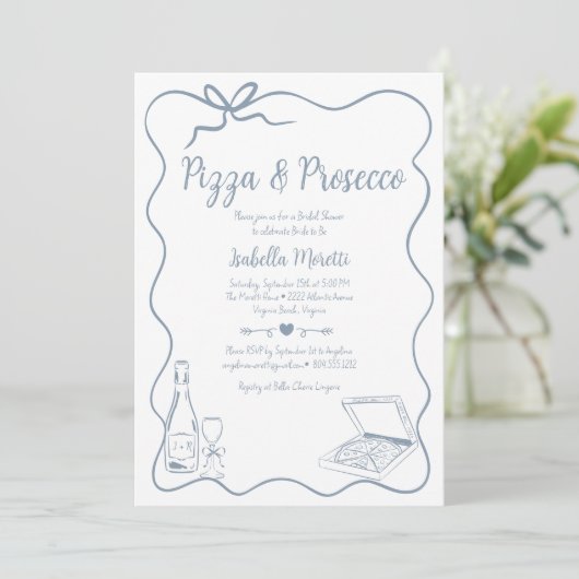 ピザとプロセッコのブライダルシャワーの招待 招待状 (スタンド正面)