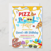 ピザとプールの誕生日パーティーの招待状 招待状 (正面)