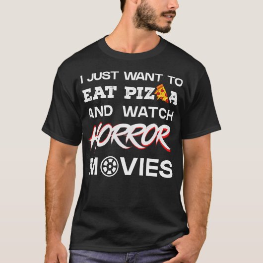 ピザとホラー食べ映画を見たい Tシャツ (正面)