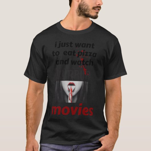 ピザとホラー食べ映画を見たい Tシャツ (正面)