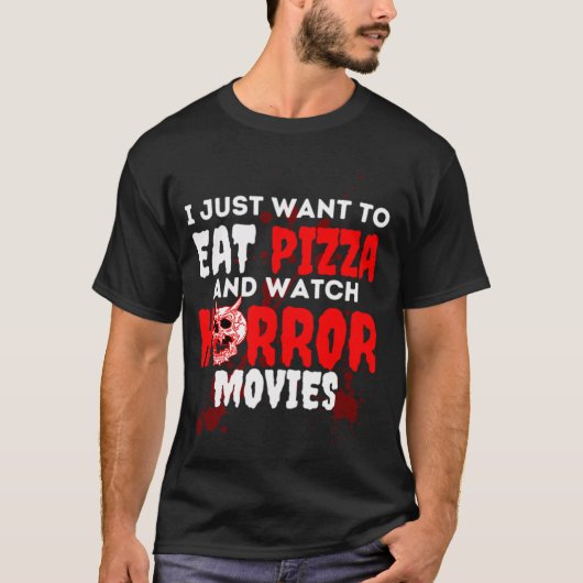 ピザとホラー食べ映画を見たい Tシャツ (正面)