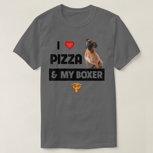 ピザとボクサー犬の飼い主ペペロニフードが大好き Tシャツ (デザイン正面)