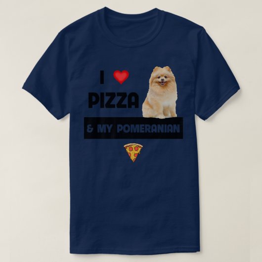 ピザとポメラニアンの犬ペッパロニチーズが大好き Tシャツ (デザイン正面)