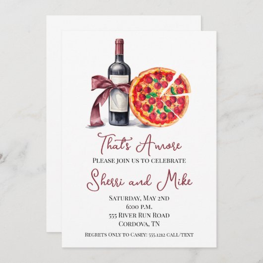 ピザとワインのエンゲージパーティの招待状 招待状 (正面/裏面)