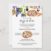ピザとワインのカップルのシャワーテンプレート 招待状 (正面)