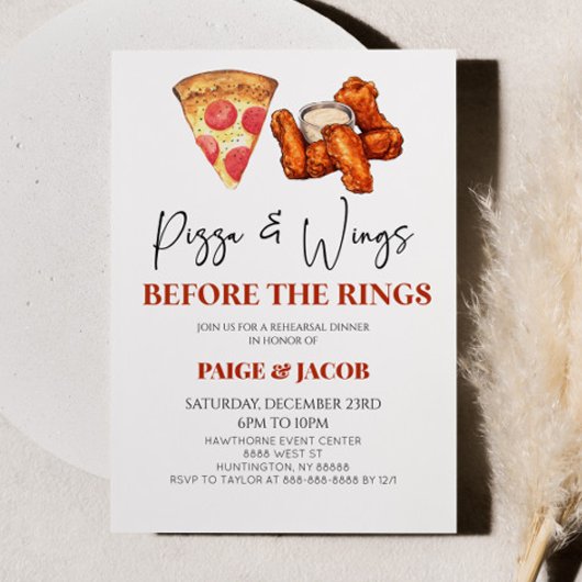 ピザと翼の前にリングや輪リハーサルディナー 招待状
