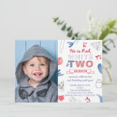 ピザと赤と白の2歳の誕生日パーティー 招待状 (スタンド正面)