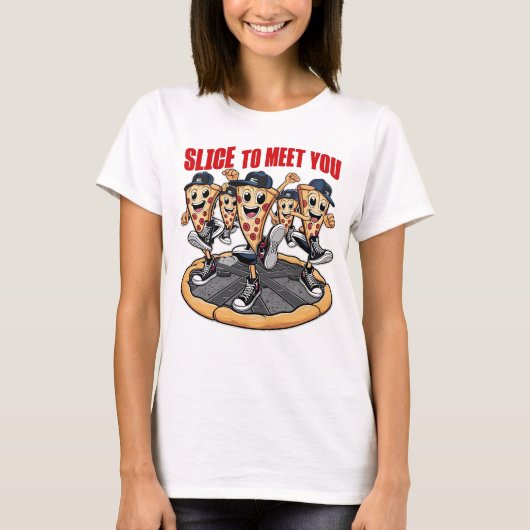 ピザに合わせてスライスおもしろいする Tシャツ (正面)