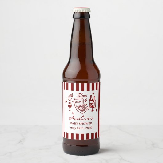 ピザのらくがき スペシャルデリバリー ベビーシャワー ビールラベル (正面)