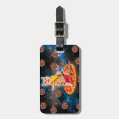 ピザのアイス食べ物に猫が乗る ラゲッジタグ (正面縦)