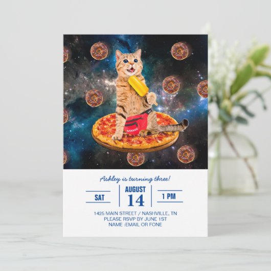 ピザのアイス食べ物に猫が乗る 招待状 (スタンド正面)