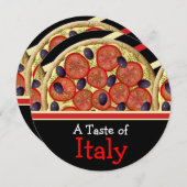 ピザのイラスト - イタリア風の食事パーティーのためのファストフード 招待状 (正面/裏面)