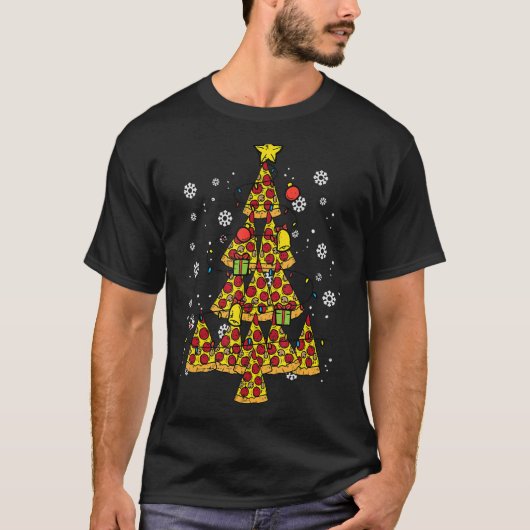 ピザのクリスマスツリークリスマス食べ物の男性の女性の子供 Tシャツ (正面)