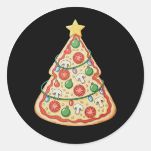 ピザのクリスマスツリー Xmas ライト クリスマス・ホリデー ラウンドシール