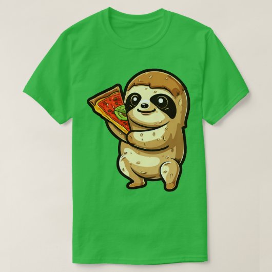 ピザのスライスを保持するナマケモノ Tシャツ (デザイン正面)