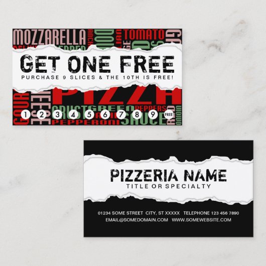 ピザのスライスを1つ無料でもらう ロイヤリティカード (正面/裏面)