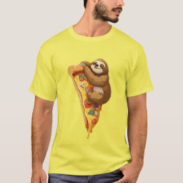 ピザの上のキュートなナマケモノ 面白いフードTシャツ Tシャツ