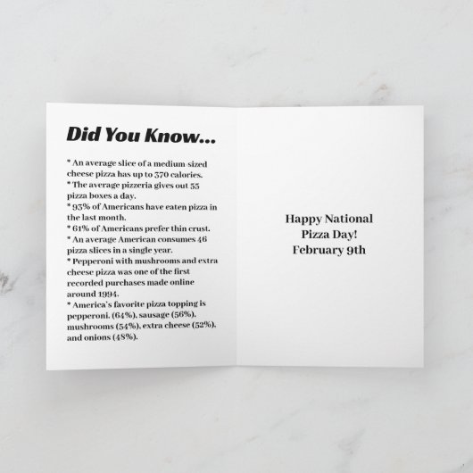 ピザの全国的なお祝いの日 | 面白い食べ物のお祝い日 カード (内部)