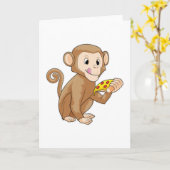 ピザの切れ端を持つサル カード (黄色い花)