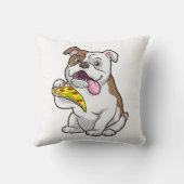 ピザの切れ端を持つブルドッグ クッション (裏面)