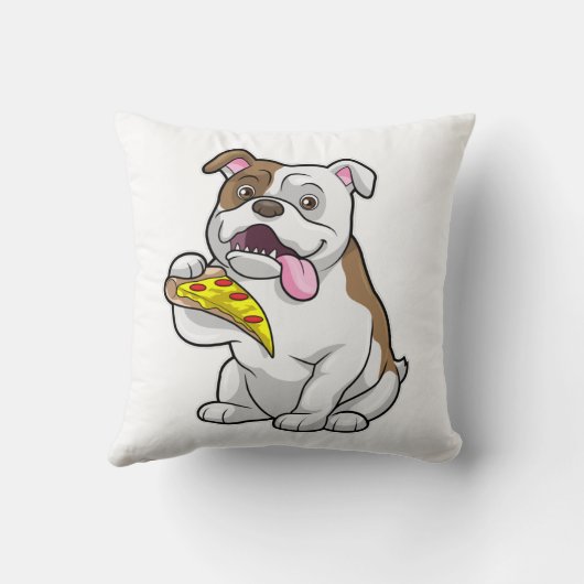 ピザの切れ端を持つブルドッグ クッション (裏面)