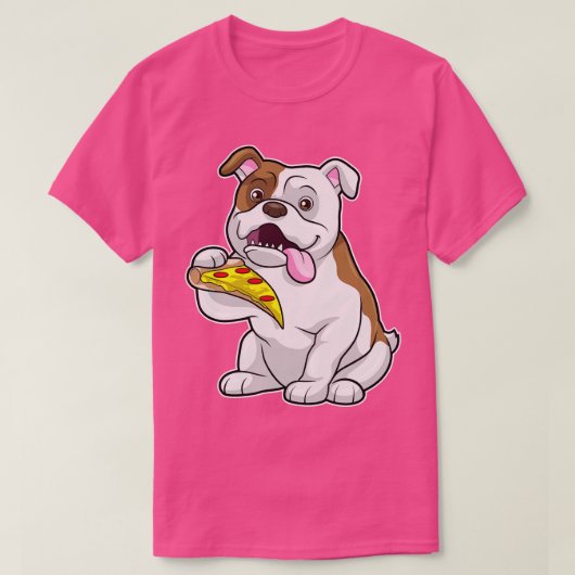 ピザの切れ端を持つブルドッグ Tシャツ (デザイン正面)
