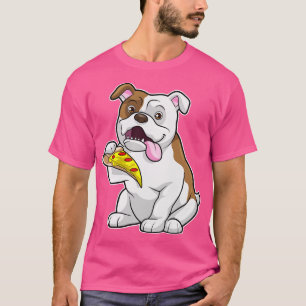 ピザの切れ端を持つブルドッグ Tシャツ