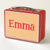 ピザの大きなスライスを持つ可愛い漫画の女の子。 メタルランチボックス (裏面)