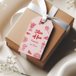 ピザの最初の手描きスライスおもしろい誕生日パーティー ギフトタグ