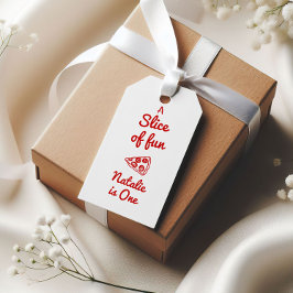 ピザの最初の手描きスライスおもしろい誕生日パーティー ギフトタグ