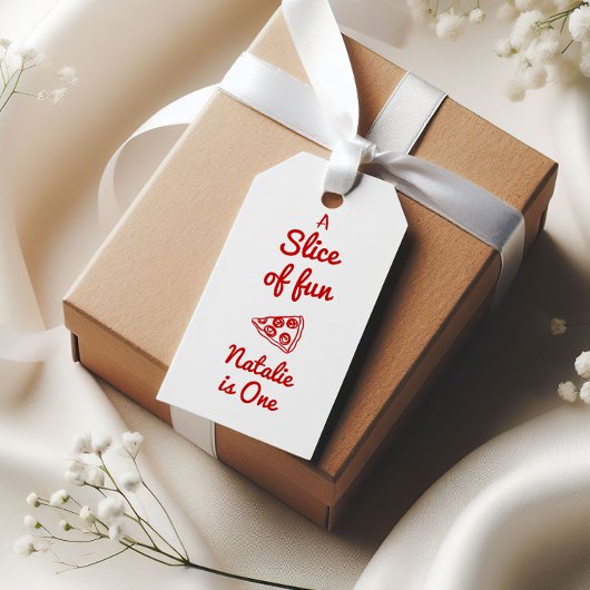 ピザの最初の手描きスライスおもしろい誕生日パーティー ギフトタグ