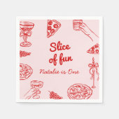 ピザの最初の手描きスライスおもしろい誕生日パーティー スタンダードカクテルナプキン (正面)