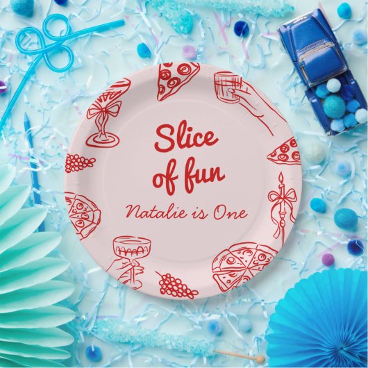 ピザの最初の手描きスライスおもしろい誕生日パーティー ペーパープレート (パーティー)