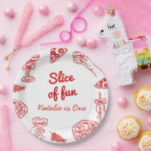 ピザの最初の手描きスライスおもしろい誕生日パーティー ペーパープレート (パーティー)