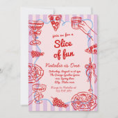 ピザの最初の手描きスライスおもしろい誕生日パーティー 招待状 (正面)