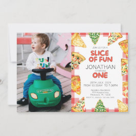 ピザの最初の誕生日パーティーの写真 招待状