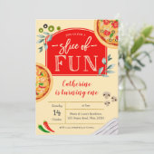 ピザの最初の誕生日パーティーの招待状 招待状 (スタンド正面)