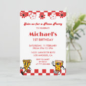 ピザの最初の誕生日招待状|かわいいピザパーティー 招待状 (スタンド正面)