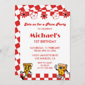 ピザの最初の誕生日招待状|かわいいピザパーティー 招待状 (正面/裏面)