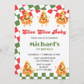 ピザの最初の誕生日招待状|モダンピザパーティー 招待状 (正面/裏面)