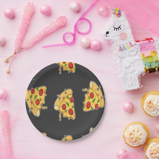 ピザの薄切りの食べ物キャラクターの柄 ペーパープレート (パーティー)