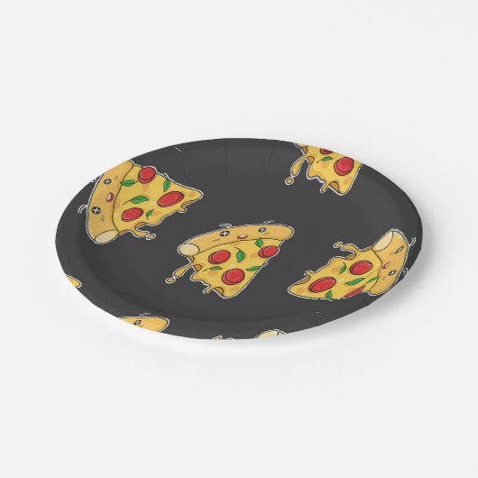 ピザの薄切りの食べ物キャラクターの柄 ペーパープレート (アングル)