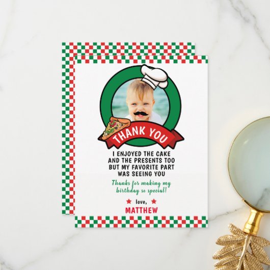 ピザの誕生日サンキューカード サンキューカード (正面/裏面インサイチュ)