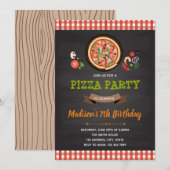 ピザの誕生日シャワー・パーティー招待状 招待状 (正面/裏面)