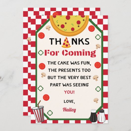 ピザの誕生日パーティーお礼メッセージ サンキューカード (正面/裏面)