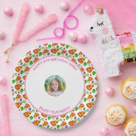 ピザの誕生日パーティーの女の子の写真をカスタマイズ ペーパープレート
