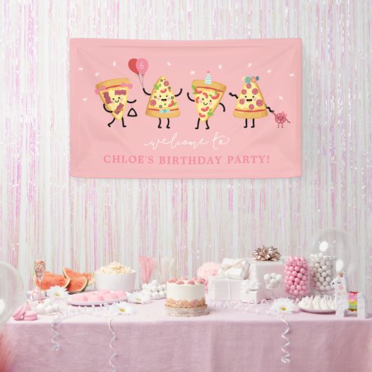 ピザの誕生日パーティー モダンかわいいピザスライス 横断幕 (パーティー)