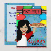 ピザの誕生日パーティー 招待状 (正面/裏面)