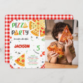 ピザの誕生日写真の招待 招待状 (正面/裏面)