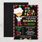 ピザの誕生日招待状 赤と緑のピザパーティー 招待状 (正面/裏面)